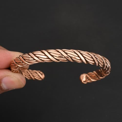 Pure Copper Cuff Bangle Bracelet 100% Solid, Raw & Uncoated Handmade Bracelets Jewelry Cuff Gift Bangle for Women & Men - color: Copper Cb-112