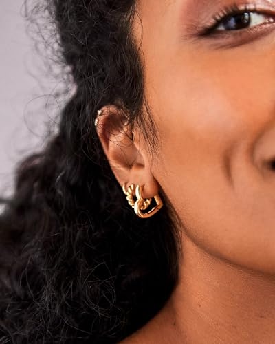 Me&Hz Gold Huggie Earrings Small Huggie Hoop Earrings for Women 14K Gold Plated Hypoallergenic Cubic Zirconia Huggies Mini Silver Hoop Earring for Women - color: Heart, Gold