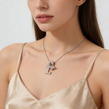 18K Gold & Silver Plated Initial Necklaces for Women - color: L-Silver