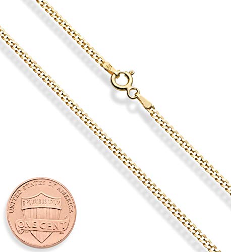 Miabella Italian 925 Sterling Silver, 18K Gold Plated 925 Sterling Silver 2.3mm Curb Cuban Link Chain Necklace Made in Italy - size: Length 16 Inches, style: yellow-gold-plated-silver