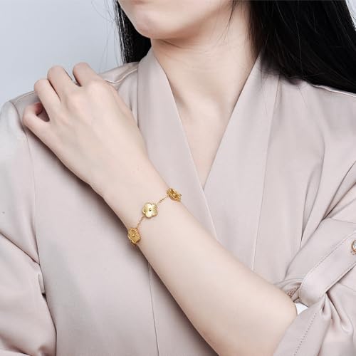 FLY FEI 18K Gold-Plated Four Leaf Clover Bracelet for Women,Adjustable lucky Bracelet Set Jewelry Gift-Hypoallergenic Charm for Birthdays, Wellness & Daily Wear - color: style01-Golden