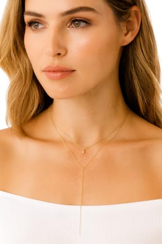 14K Gold Plated Y Necklace for Women – Dainty Lariat Long Pendant Chain, Layered Drop Necklace for V Neck Dress, Simple Sexy Cleavage Jewelry Gifts for Women - color: Gold - Double layer - Bell