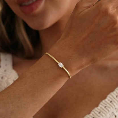 Gold Cuff Bracelets for Women, 14K Gold Plated Dainty Open CZ Cuff Bracelet Adjustable Stackable Open Bangle Bracelet Birthday Jewelry Gift for Her - color: Oval CZ-Gold