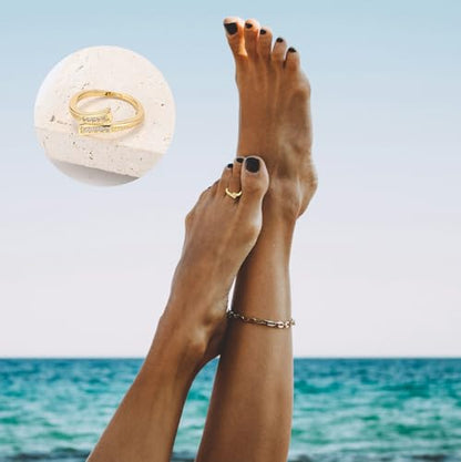 SONNYX 14K Gold Silver Toe Ring for Women | Non Tarnish Adjustable Simple Open Band Toe Rings Summer Beach Foot Jewelry for Women - color: Gold 1