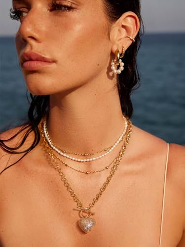Aobei Pearl 18K Gold Plated Moon Star Lion Evil Eye Love Heart Cross Pendant Necklace Medallion Paperclip Chian Choker Layering Jewery for Women - color: Clear CZ Golden Heart