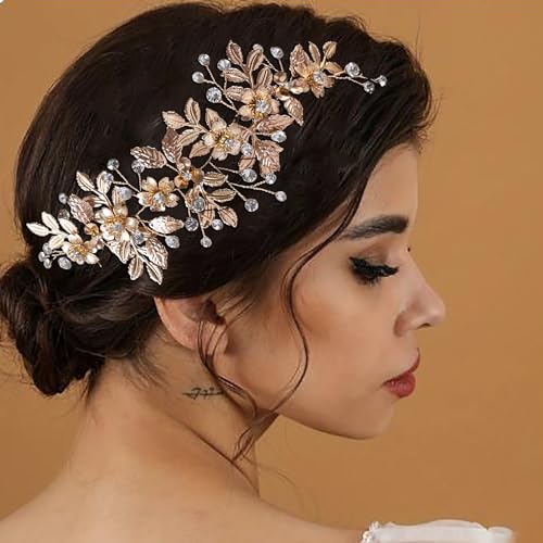 Golden Bridal Hair Comb Leaf Hair Wedding Headpiece,Vintage Wedding Hair Accessories for Bride Bridesmaids Prom Women Girls