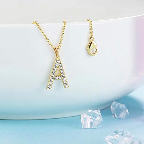 Tarsus Initial Cubic Zirconia Necklace for Women Teens | Jewelry Gifts for Women Adjustable Chain 18" + 2" - style: Gold-A-Diamond style