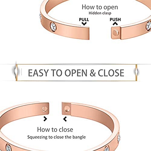 Friendship Love Bracelet for Women, 18K Gold Plated Titanium Steel Cuff - color: Rose Gold, size: Zircon 6.5''