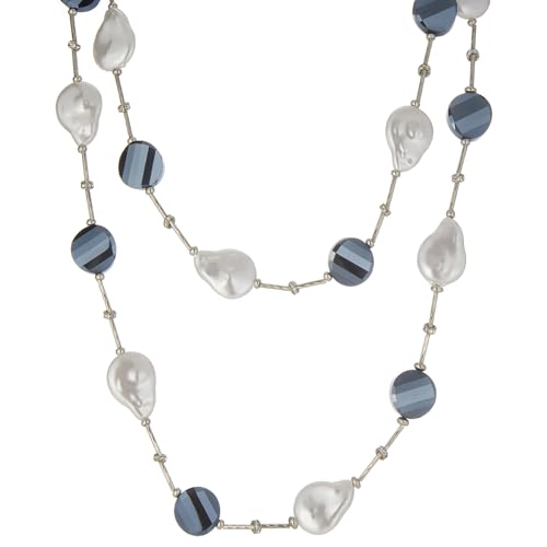 Errally Long Pearl Necklace and Earring Set Layered Pearl Beaded Necklaces for Women White Costume Jewelry Sets Gifts for Mom - color: 14-Navy Blue