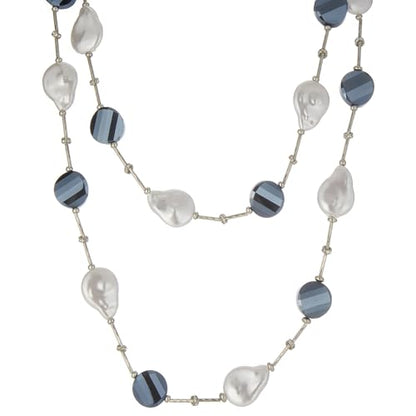 Errally Long Pearl Necklace and Earring Set Layered Pearl Beaded Necklaces for Women White Costume Jewelry Sets Gifts for Mom - color: 14-Navy Blue