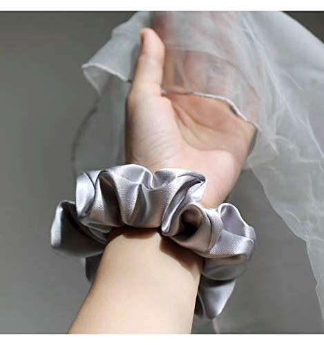 OLESILK 100% Mulberry Silk-Scrunchies for Hair Sleep, Women Grils Silk Hair Ties for Frizz & Breakage Curly Hair, No Damage, Elastics Ponytail Holder, 3 Pack - color: 3pcs, Black-Light Grey-Grey