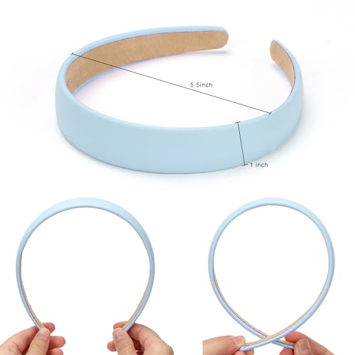 WantGor 1 Inch PU Leather Headband, Wide Padded Hairband Fashion Hair Bands | Cute Womens Headbands Holiday DIY Hair Accessories (Blue) - color: Blue