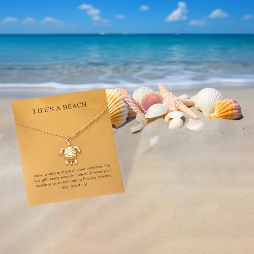 Baydurcan Friendship Anchor Compass Necklace Good Luck Elephant Pendant Chain Necklace with Message Card Gift Card - style: Sea turtle