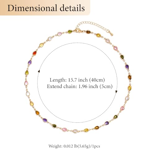 Colorful Necklace for Women,14K Gold Plated Chain With Crystal Necklace Womens Statement Cute Trendy Surfer Beach Choker Necklaces Gifts - color: Colorful Teardrop