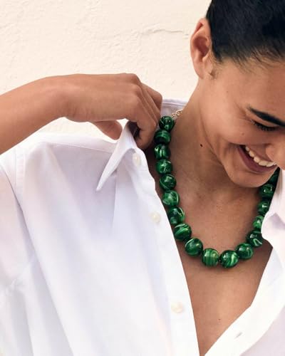 Chunky Beaded Choker Necklace for Women Boho Statement Necklace with Large Pearl Blue Brown Tone Resin Beads Summer Beach Jewelry Gifts - color: Emerald Green