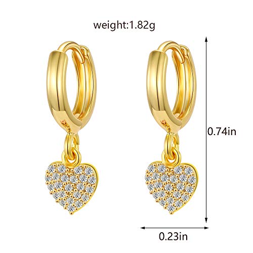 XYJZXY Gold Huggie Small Hoop Earrings with Charm Personalized Snake/Evil Eye/Star/Cross/Lock/Key 18k Gold Plated Crystal Drop Dangle Earrings for Women - style: Heart