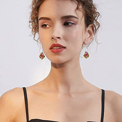 Unique Sparkly Multi-color Crystal Teardrop Dangle Drop Earrings Rainbow Crystal Geometry Earrings for Women Statement Chic Charm Jewelry Gifts - color: Rose Red