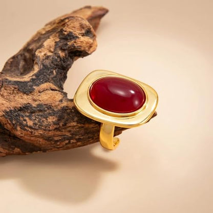 Black Gold Chunky Oval Knuckle Ring for Women, Vintage Geometric Resin Statement Ring Fashion Jewelry Accessories Daily Party Cocktail Gifts