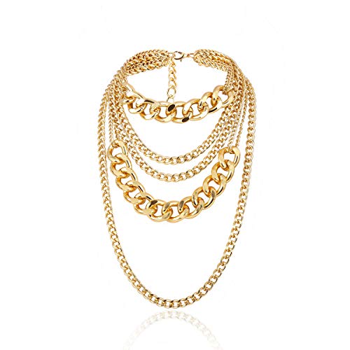 CSIYANJRY99 Chunky Gold Necklaces for Women,Multilayer Punk 80s Hip Hop Necklace,Layered Cuban Link Chain Statement Necklace 90s Freaknik Outfit Accessories for Women - color: Gold