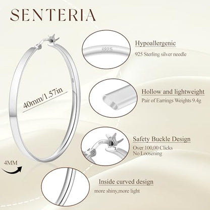 Senteria Lightweight Gold Hoop Earrings for Women 4mm Wide Large Hoop Earrings 14K Real Gold Plated Hypoallergenic Hoops Earring Big Thin Earring Hoops for Women 30/40/50/60/70mm - style: 40mm silver