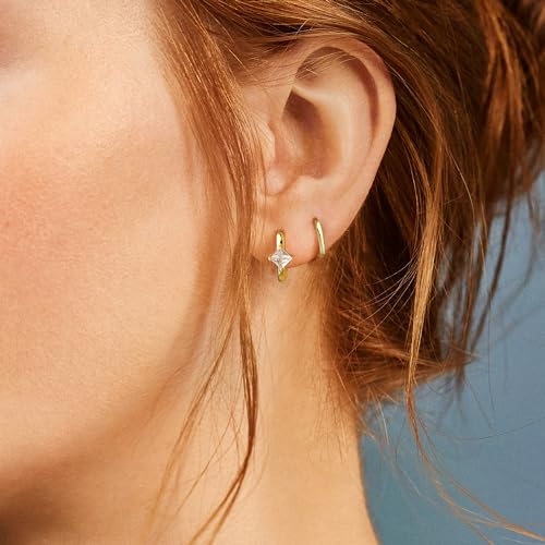 Freekiss 3 Pairs Hoop Earrings Set - Dainty Stud Dangle Cartilage for Women | Hypoallergenic Earrings, Cubic Zirconia Stackable Trendy Small Set Jewelry Gifts for Women - style: leaf set