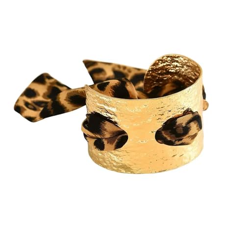 Chunky Gold Hammered Bracelets for Women, Leopard Print Scarf Big Golden Stainless Steel Cuff Bangle Silk Styling Charm Stackable Statement Jewelry Gifts - color: 4.5CM-Gold