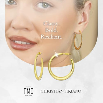 18K Gold Plated Sterling Silver Earrings for Women – Pure & Polished, Twist, Square, Hinged Tube, Abstract & Heart Shape Hoops – Lightweight, Hypoallergenic, Non-Tarnish Jewelry (Sizes: 3x35mm-46x30mm) - color: Gold, size: Polish Hoop (3x35mm)