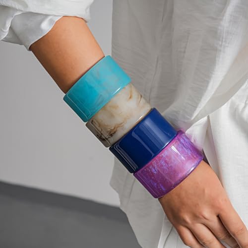 Colorful Acrylic Resin Open Bracelet Geometric Simple Transparent Tortoiseshell Acetate Plate Cuff Bangle Lightweight Chunky Thick Thin Wide Face Plastic Bracelet for Women Jewelry - color: A purple