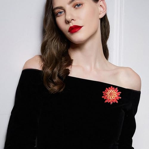 Rhinestone Flower Brooch Pin for Women Fashion Sparkling Crystal Sunflower Floral Brooch Floral Lapel Pins Fashion Wedding Jewelry Gifts - color: Red