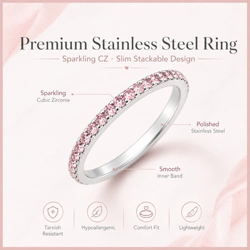 Birthstone Rings For Women, Silver Stackable Cubic Zirconia Stainless Steel Birth Stone Ring To My Daughter/Mom Birthday Unique Gifts Jewelry - color: 02-Silver-February