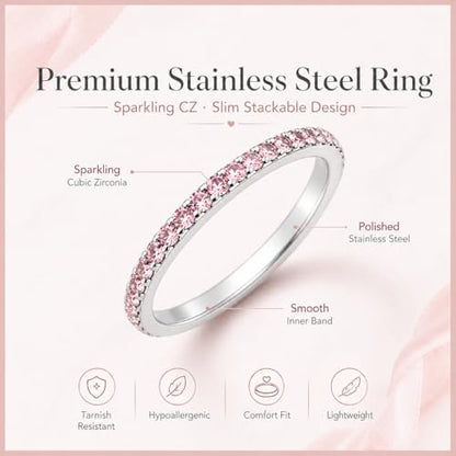 Birthstone Rings For Women, Silver Stackable Cubic Zirconia Stainless Steel Birth Stone Ring To My Daughter/Mom Birthday Unique Gifts Jewelry - color: 02-Silver-February