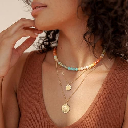 CONRAN KREMIX Colorful Stone Beaded Necklace for Women,Natural Gemstone Bead Choker Necklaces Boho Summer Beach Layering Necklace Jewelry Gift for Women - color: Colourful-A