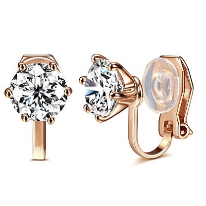 Clip on Earrings Women, 14K Gold Hoop Clip-On Earrings for Women, Hypoallergenic Non Pierced Croissant Earrings - color: Rose Gold