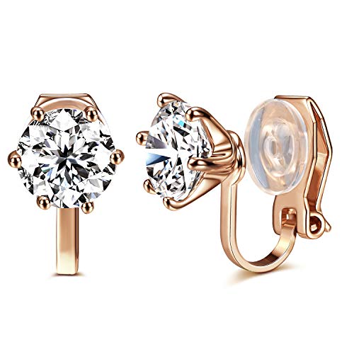Clip on Earrings Women, 14K Gold Hoop Clip-On Earrings for Women, Hypoallergenic Non Pierced Croissant Earrings - color: Rose Gold