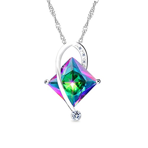 Uloveido Charm Created Topaz Big Square Crystal Necklace Matching Stud Earrings Rings Jewelry Set T295 - color: Rainbow