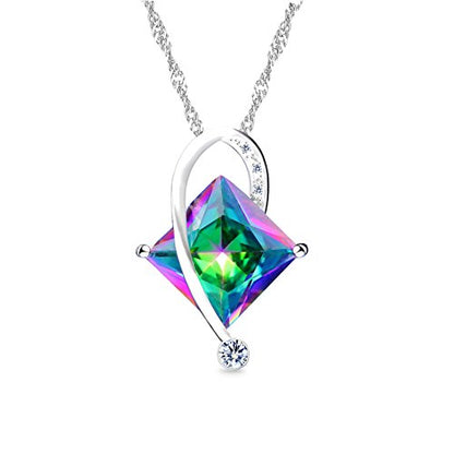 Uloveido Charm Created Topaz Big Square Crystal Necklace Matching Stud Earrings Rings Jewelry Set T295 - color: Rainbow