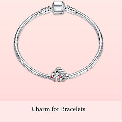 MITSOKU 925 Sterling Silver Charms for Bracelets Necklaces Animal prototype Pendant Safety Chain Dangle Pendants Beads Christmas Day Charms Jewelry Gift for Women - style: 3-Gingerbread House