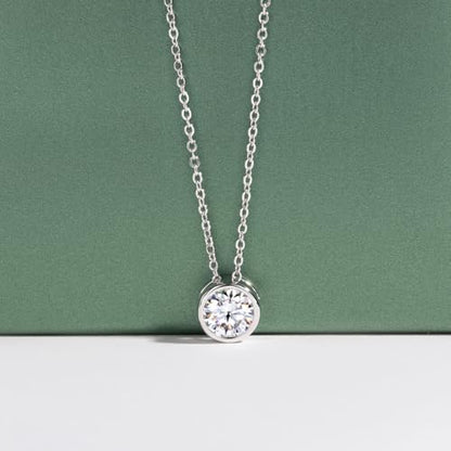 Moissanite Necklaces, 925 Sterling Silver Pendant Necklace for Women Men - style: Round Cut