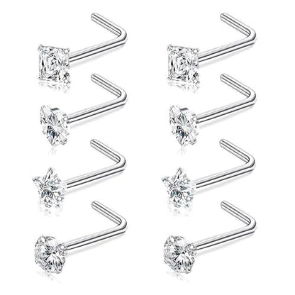 SEEDRILL 8Pcs 20G Nose Rings studs for Woman Hypoallergenic Nose Studs 316L Surgical Steel with Gold Plated Nose Piercings Jewelry 3mm CZ L Shape Nose Rings 20 Gauge Nose Stud Nose Screw Studs - style: 8Pcs/18G/3mm CZ/L-Shape/Silver
