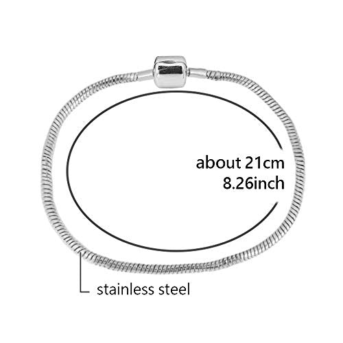 Snake Chain Memorial Charm Bracelet fits Pandora Moments Bracelet Women Silver Stainless Steel 6.7-8.3 inch - size: 8.3"