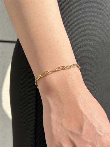 WangGao Stainless Steel Paperclip Link Chain Bracelet for Women Popular Minimalist Jewelry - color: Gold