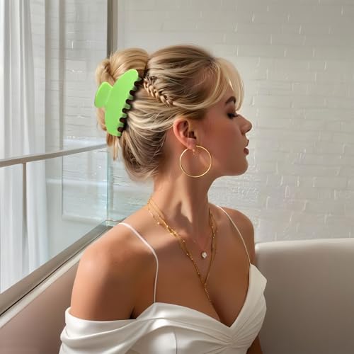 Big Hair Claw Clips for Thick Hair, Nonslip Large Green Hair Clip | Celluloid Butterfly Jaw Clips, Strong Hold for Women，Rounded teeth, no pull，Acetate: 3x tougher，Smooth spring, easy open - color: Green Claw Clip