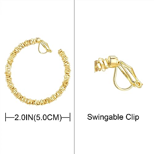 YOQUCOL 5CM(2.0IN) Golden Swingable Clip On Hoop Earrings for Women Non Pierced Ears Hoop Earrings - color: F