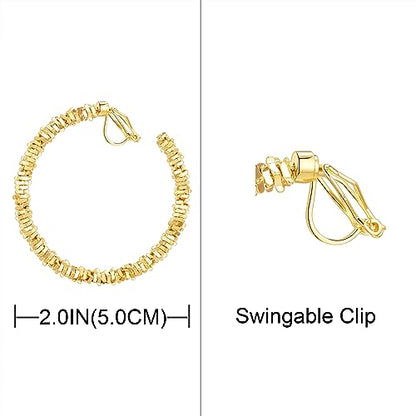 YOQUCOL 5CM(2.0IN) Golden Swingable Clip On Hoop Earrings for Women Non Pierced Ears Hoop Earrings - color: F