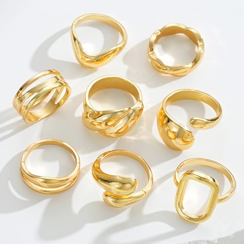FUTIMELY 14K Gold Stackable Knuckle Rings Set for Women,Aesthetic Silver Trendy Dainty Open Midi Rings Set,Midi Finger Rings Pack Jewelry Gifts - color: Gold3