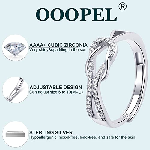 OOOPEL Sterling Silver Adjustable Ring S925 Silver Rings for Women Cubic Zirconia Twist Love Knot Dainty Ring Silver Minimalist Open Finger Rings Silver Thumb Sterling Silver Ring - color: To My Daughter,link ring