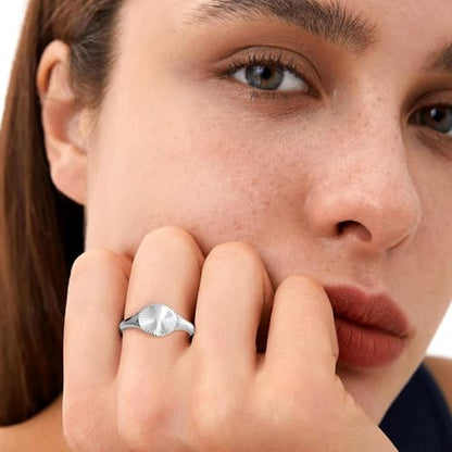 YeGieonr Non Tarnish Gold Rings for Women, Waterproof Gold Signet Ring, 18K Gold Plated Stackable Rings for Everyday Wear - color: Sunburst Silver