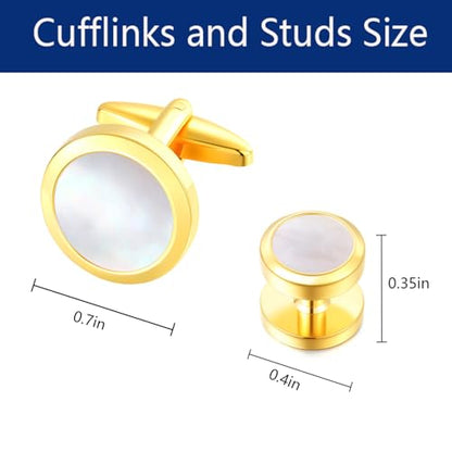 Mens Cufflinks and Tuxedo Shirt Studs Set with Gift Box - color: Gold/Fritillaria