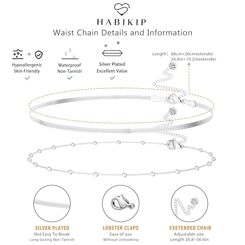 14K Gold Plated Layered Body Waist Chain for Women | Layered Waist Chain with CZ Heart and Pearl Pendant, Belly Chain Belt Jewelry for Women, Bikini Summer Beach Wear - style: Snake & Waist Beads Chain