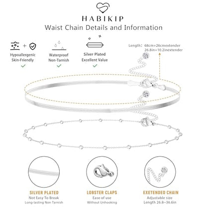 14K Gold Plated Layered Body Waist Chain for Women | Layered Waist Chain with CZ Heart and Pearl Pendant, Belly Chain Belt Jewelry for Women, Bikini Summer Beach Wear - style: Snake & Waist Beads Chain